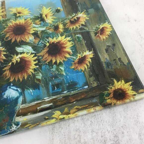 Rustic Sunflower Oil Painting Glass Cutting Board - Picture 7 of 13